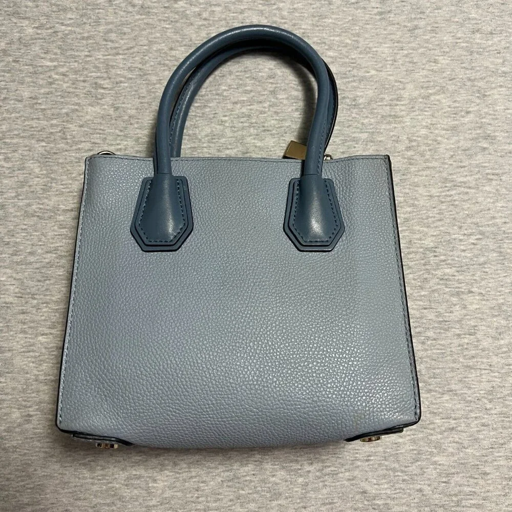 Michael Kors Mercer Satchel Bag‎ Top Handle Crossbody Pastel Blue Leather Charm